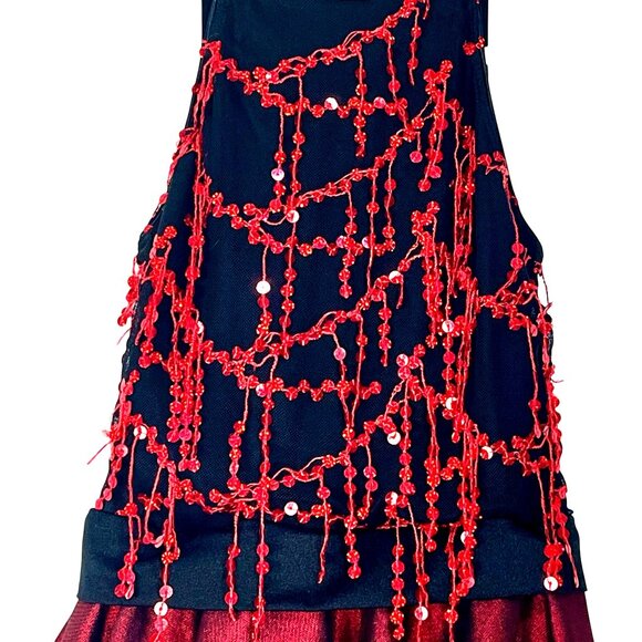 Revolution Dance Costume Fiesta 19710 Childs M Halter Dress Red Fringe Black - Picture 3 of 8